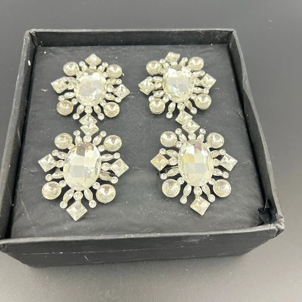 Tahari Home Jeweled  Rhinestone Silver Napkin Holders - Picture 3 of 6